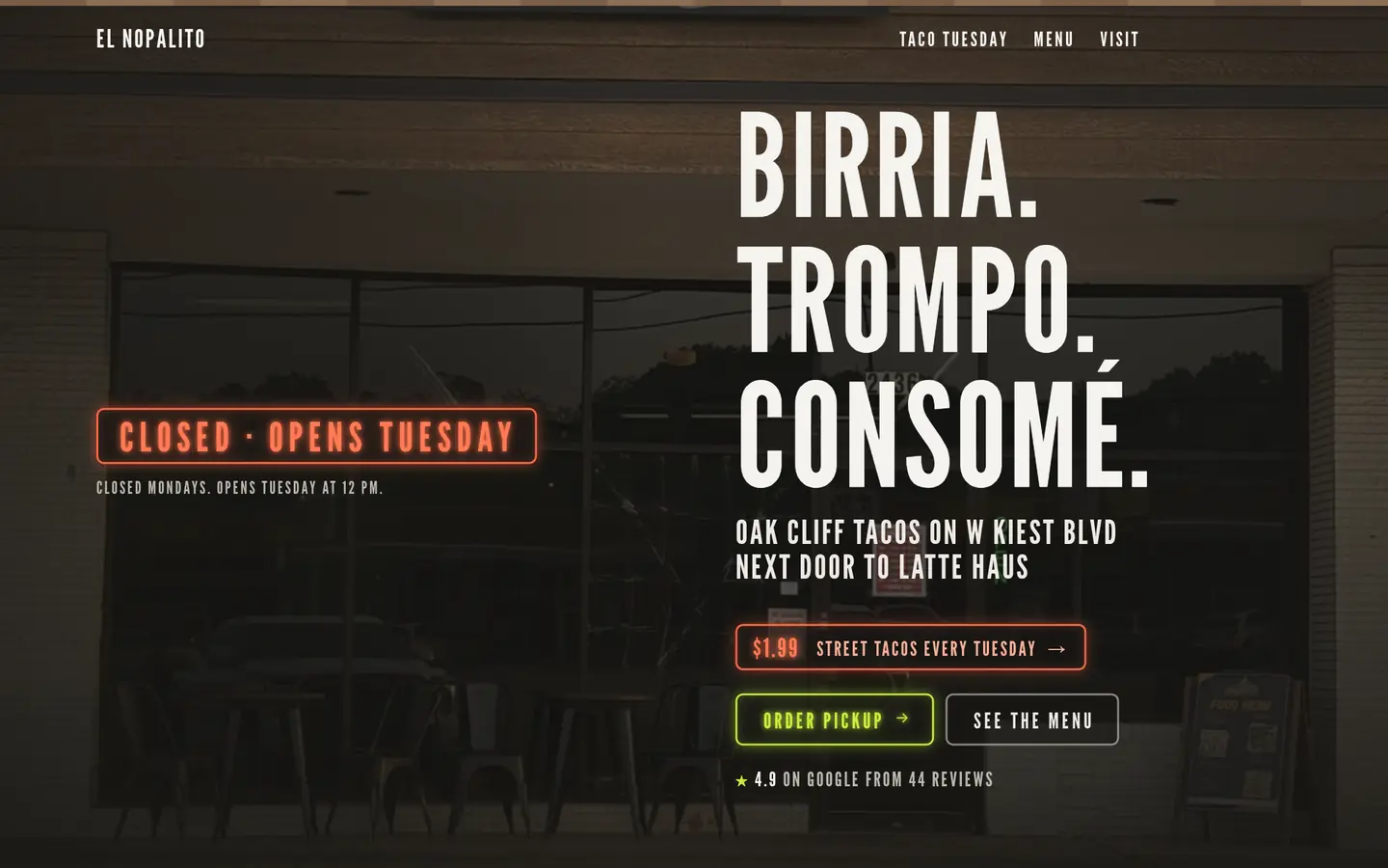 El Nopalito taqueria website on a laptop